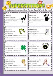 English Worksheet: Speaking cards: SUPERSTITIONS