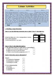 English Worksheet: Leisure  activities