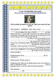 English Worksheet: VIDEO ACTIVITY: 5-year-old bodybuilder wins record (with key)
