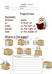 English Worksheet: Prepositions of place