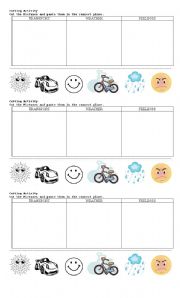 English worksheet: REVISION TRANSPORT, COLOURS AND WEATHER