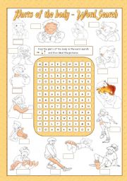 English Worksheet: PARTS OF THE BODY - Wordsearch