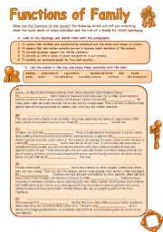 English Worksheet: Family and its Functions - Reading Comprehension