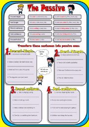 English Worksheet: The Passive- Present/past simple, Present/past continuous, Present perfect- 2 PAGES exercises + key