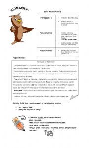 English Worksheet: WRITING STORY REPORTS - SAMPLE & EXERCISES