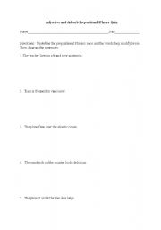 English worksheet: Diagramming Adjective and Adverb Prepositional Phrases