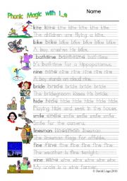 English Worksheet: 4 pages of Magic e Fun with i_e: Printing Practice, Teacher teacher card, Magic e Folder and full instructions