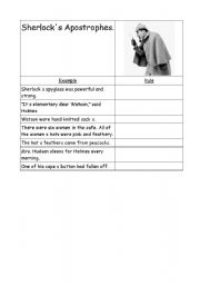 English worksheet: Sherlocks apostrophes.