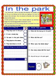 English Worksheet: Reading comprehension: (In the park)