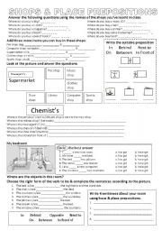 English Worksheet: shops and place prepositions