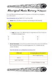 English Worksheet: Aboriginal Music History Internet search (Webquest)