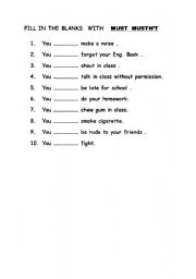 English worksheet: must / mustnt