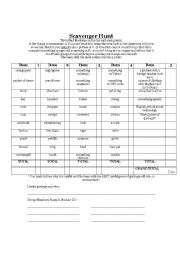 English Worksheet: scavenger hunt