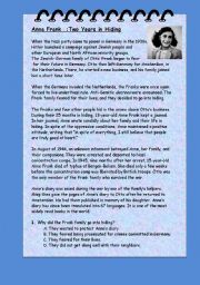 English Worksheet: Anna Frank  Reading Comprehension