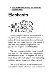 English Worksheet: Elephants