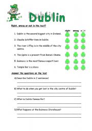 English worksheet: questions on Dublin