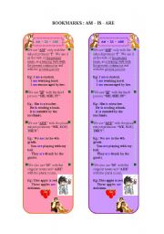 English Worksheet: Bookmarks(am-is-are)