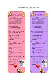 English Worksheet: Bookmarks(am-is-are)