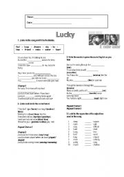 English Worksheet: Lucky by Colbie Caillat Valentines Day