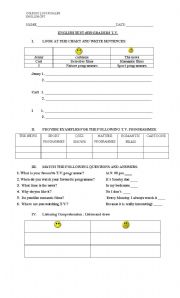 English Worksheet: test about tv
