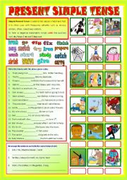 English Worksheet: Present Simple Tense  -  (B/W & Keys)