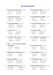 English Worksheet: Tag (Tail) Questions - multiple questions