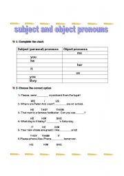 English worksheet: subject and object pronouns