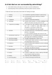 English Worksheet: Is it fair that we are surrounded by advertising?