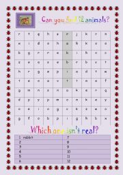 Animals wordsearch