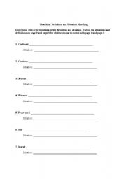 English worksheet: Emotions Matching Worksheet: definition and situation