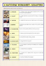 English Worksheet: Disasters (a matching worksheet)