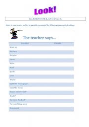 English worksheet: classroom language