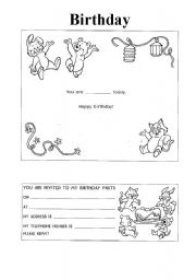 English Worksheet: Birthday card