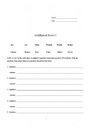 English worksheet: Weekend Fun - What did you do last weekend? 