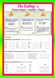 English Worksheet: The ending - s: Present Simple - Genitive - Plural / Part1 (2 pages)