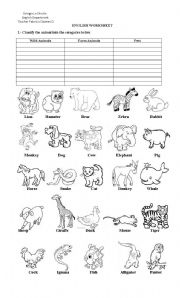 English Worksheet: Classify the animals