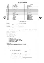 English worksheet: Skills and abilities in sports - Can + cant 