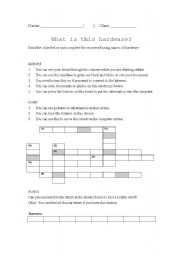 English worksheet: crossword (computer hardware)