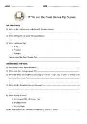 English worksheet: Reading worksheets for the book Stink and the Great Guinea Pig Express