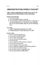 English Worksheet: Demonstration Speech Packet