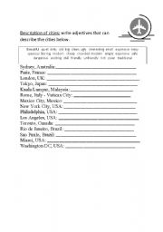 English worksheet: Adjectives to describe cities