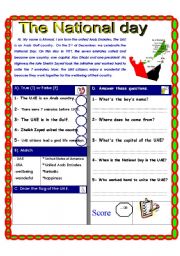 English Worksheet: Reading comprehension test. (The National Day) festivals and celebrations.