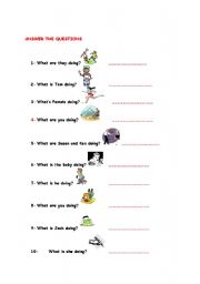 English worksheet: present continous