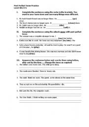 English worksheet: past perfect