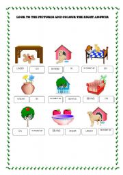 English Worksheet: PREPOSITION: IN, ON, UNDER, IN FRONT OF, BEHIND