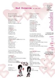 English Worksheet: Bad Romance Song by Lady GaGa