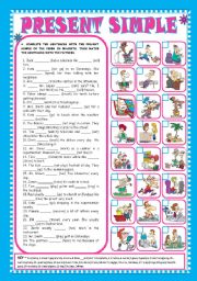 English Worksheet: PRESENT SIMPLE - AFFIRMATIVE, NEGATIVE and INTERROGATIVE FORMS (+KEY) - FULLY EDITABLE