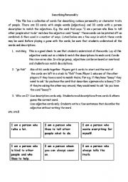 English Worksheet: Adjectives to describe personality