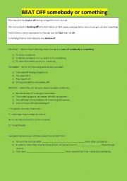 English Worksheet: BEAT OFF somebody or something