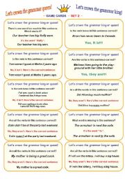 English Worksheet: LETS CROWN THE GRAMMAR QUEEN OR KING!  FUN CLASSROOM CHALLENGE  CARD GAME  fully editable speaking and listening activity  30 cards (SET 2)  clear how-to-play instructions included :))))